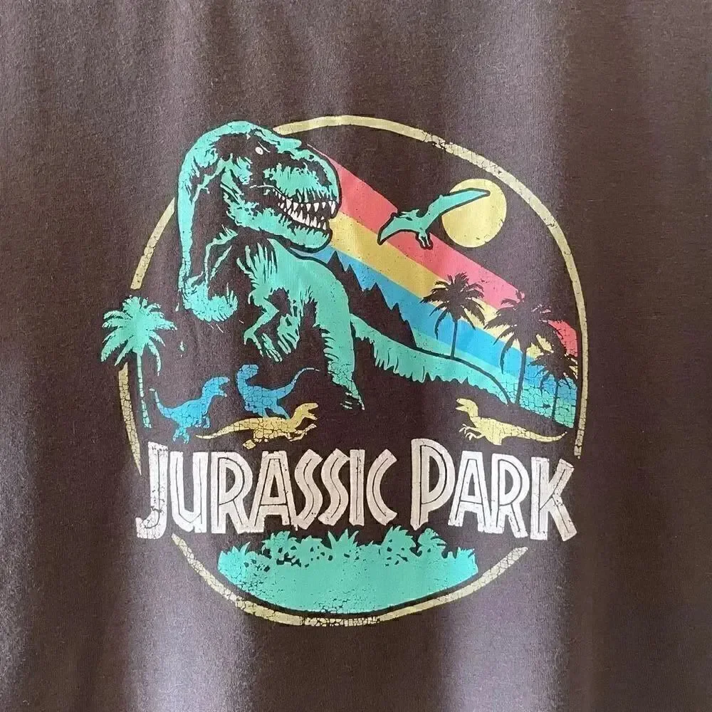 Jurassic Park Graphic Black Short Sleeves Cropped T-Shirt SZ XL